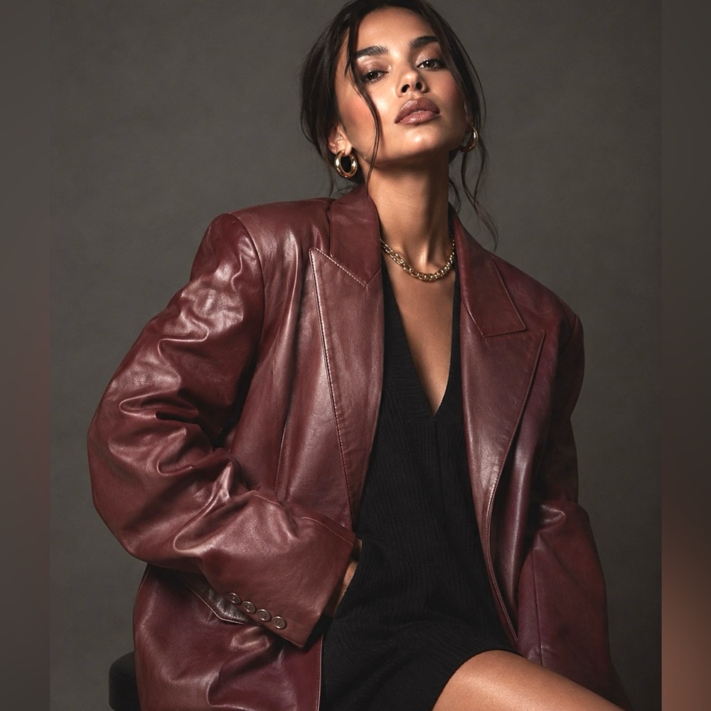 Marina Rinaldi Burgundy Leather Jacket